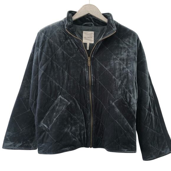 Avec Les Filles Quilted Velvet Charcoal Navy Jacket NEW - Picture 1 of 8
